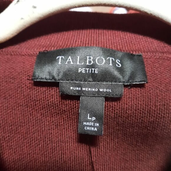 Talbots Merino Wool Snap Front Cardigan Sweater Coat NWT Sz LP Burgundy - Picture 5 of 6